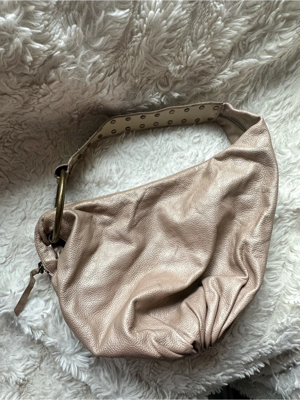 Express Nude Leather Pebbled Hobo Bag with Studded Strap